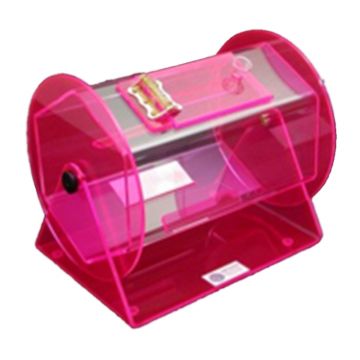 Raffle Drum: Fluorescent Red Clear Acrylic, Mini, 11" Long x 9" Diameter